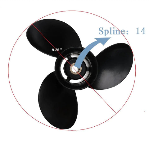 Nine And A Quarter Inch Propeller With Nine Pitch For Mercury Four Stroke Outboard Motors Fourteen Spline Right Hand Rotation Three Blade Aluminum Propeller Nine Point Two Five Inch Diameter By Nine Pitch For Boats Under Fifty MPH