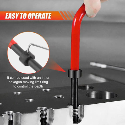 M6 x 1.0mm Thread Repair Insert Kit With Stainless Steel Helicoil Inserts installation tool in use on metal surface.