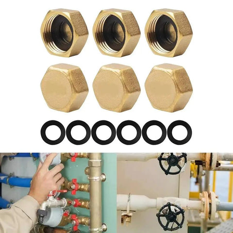 Premium Brass Hose End Cap Kit With 6 Durable Pieces For Garden Hoses Features Secure Hex Fit And Leak Proof Sealing Rings In 1/2 And 3/4 Inch Sizes Perfect For Keeping Your Outdoor Plumbing Safe And Sound This Heavy Duty Set Is Totally Legit For Any brass hose end caps with sealing rings