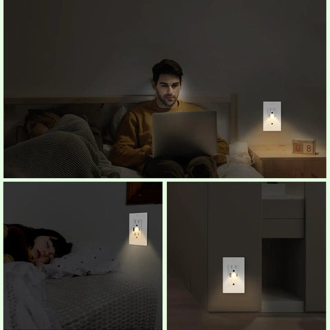 Fresh Vibe Night Light Wall Outlet Cover With Dual Usb Type A And C Fast Charging Ports Easy Toggle Switch Plate in use at bedside.