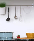 Four Piece Long Tube Brush Set For Cleaning Feeding Tubes And Straws 32 Inches Reach Nylon Bristles Soft Head Great For Narrow Passages And Stubborn Residue Easy Reach Cleaning Tool hanging on kitchen hooks