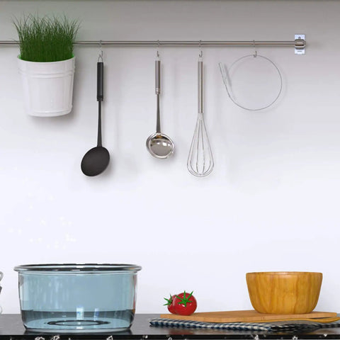 Four Piece Long Tube Brush Set For Cleaning Feeding Tubes And Straws 32 Inches Reach Nylon Bristles Soft Head Great For Narrow Passages And Stubborn Residue Easy Reach Cleaning Tool hanging on kitchen hooks