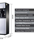 Slick Bottleless Water Dispenser Featuring Straight Up Four Stage Filtration And Game Changing Tankless Direct Connect Design For Crisp Instant Hot Cold Or Warm Water Daily At Home Or Office, front view with specs.