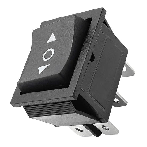 Heavy Duty Six Pin Car Polarity Reverse Switch With No Sweat Wiring Quick Swap Momentary Motor Rocker Toggle Controller For Suv Rv Trucks, black toggle switch close-up.