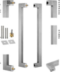 24 Inch Solid Stainless Steel Push Pull Door Handle Kit With Heavy Duty 304 Standoffs Brushed Finish For Barn And Glass Doors, pair shown