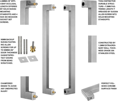 24 Inch Solid Stainless Steel Push Pull Door Handle Kit With Heavy Duty 304 Standoffs Brushed Finish For Barn And Glass Doors, pair shown