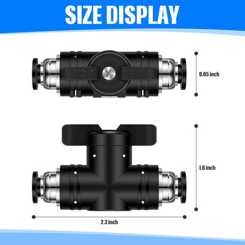 Flutesan 5-pack pneumatic ball valve, 1/4 in x 1/4 in push-to-connect PVC air flow control, black body with silver fittings