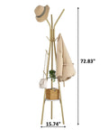 Coat Rack With 12 Hooks Freestanding Hall Tree In Gold Finish Dope Modern Industrial Style Entryway Organizer With Two Wooden Shelves For Clothes Hats And Scarves Sturdy Metal Coat Hanger Stand showing dimensions