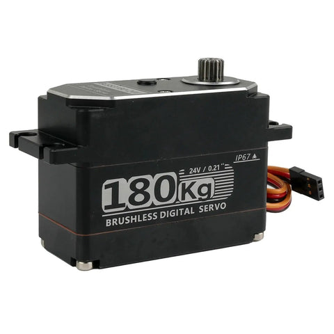 Heavy Duty 180 Kg Cm Digital Servo Motor 24V Brushless High Torque Waterproof Metal Gear 180 Degree Swing For Robotics RC Cars CNC And Automation Ideal For Industrial Robots And Hobby Projects, 82x48x30mm black metal servo