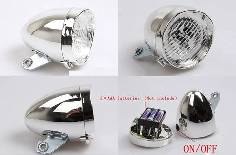 Vintage Retro Front Bicycle Light With Bracket, 3 LED Headlamp For Night Riding, Battery Powered By 3 AAA Batteries Not Included, Durable Black ABS Housing, Easy Mount On Road Or Mountain Bikes, Bright, Reliable Illumination