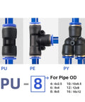 Pro Grade 50 Pack Air Pneumatic Fittings 12mm Plastic Quick Connect Couplings showing PU, PE, PY types with pipe sizes