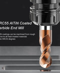 Close-up of ASNOMY 5-piece ball-nose carbide end mill set, AlTiN coated, 1–4 mm sizes.