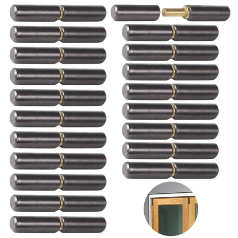 Set Of Twenty Weldable Barrel Hinges Three And One Eighth Inch By One Half Inch Weld On Door Hinges arranged in rows