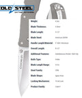 Code 4 Folding Knife With S35VN Blade, 3.5 Inch Razor Sharp Spear Point, details on specs and features with aluminum handle and Tri Ad Lock