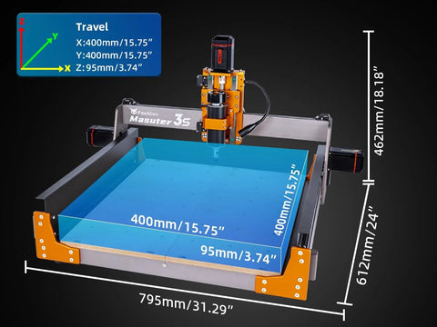 FoxAlien Masuter 3S CNC router with blue 400x400 mm bed and orange frame