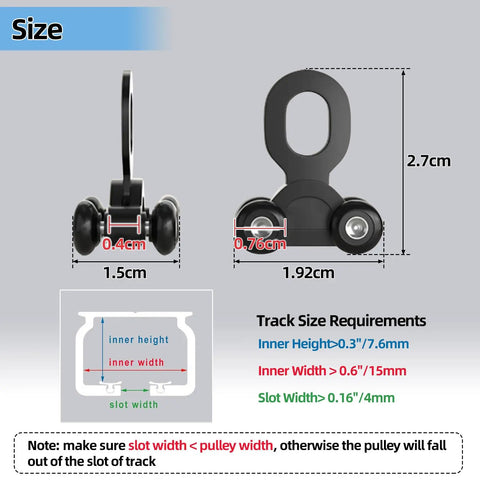 Size diagram of Top Shelf Heavy Duty 20 Piece White Curtain Track Roller Set With Silent Aluminum Pulleys, showing dimensions in centimeters.