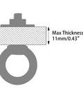 Solid As A Rock 304 Stainless Steel Eye Bolts With Nuts And Washers 4 Pack M10 X 25MM diagram showing max thickness of 11mm/0.43".