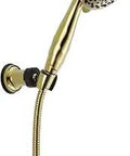 Premium 7 Settings Adjustable Hand Shower With Stretch Hose From 60 To 82 Inches Polished Brass Wall Mount Massaging Spray With Touch Clean