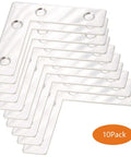 Top Shelf Heavy Duty Stainless Steel L Shape Corner Brace Brackets 10 Pack Rust Proof Mending Plates stacked showing 4 hole design.