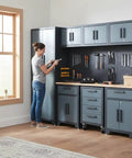 9 Piece Garage Storage Cabinet System With Locking Steel Cabinets, Locker Units, Wall Cabinets, 1-Drawer And 4-Drawer Rollers