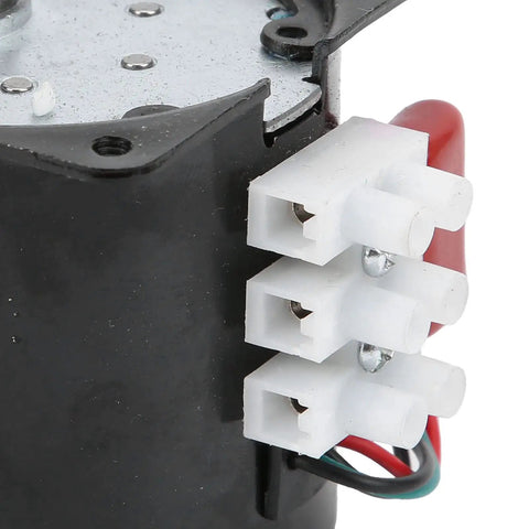 Close-up of Super Silent 14 Watt Synchronous Generator Motor With Full Metal Gears featuring wiring connectors.