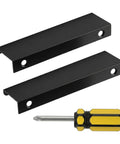 Two Pack Matte Black Flat Cabinet Pulls With Finger Edge Handles For Drawers And Doors 80mm Center 3.15 Inch Length pictured with screwdriver