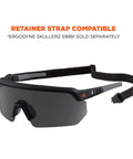 Oversized Blade Style Anti Fog Safety Glasses Featuring Polarized Tinted Lenses With Anti Scratch Coating For Tough Job Sites, black with strap.