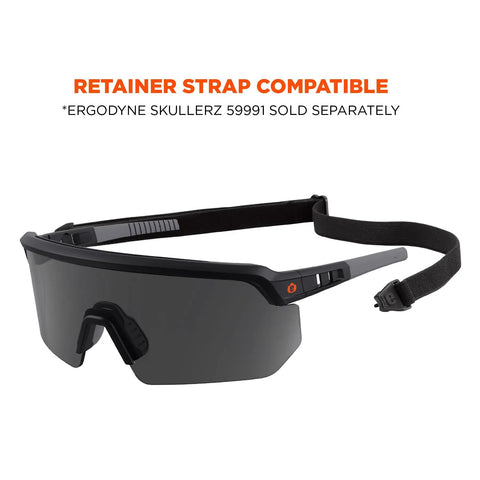 Oversized Blade Style Anti Fog Safety Glasses Featuring Polarized Tinted Lenses With Anti Scratch Coating For Tough Job Sites, black with strap.