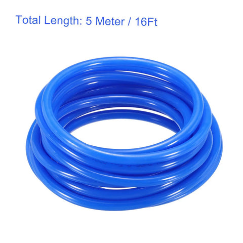 Coiled Blue Polyurethane Pneumatic Tubing 8mm OD 5mm ID 16 Feet for Air Line Transfer, Lab Automation, and Pneumatic Equipment