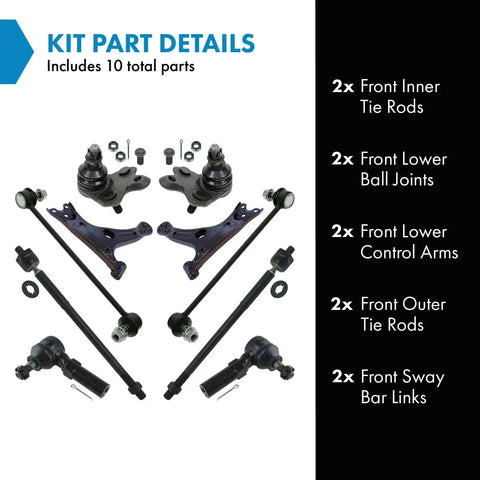 Beefed Up Front End Steering And Suspension Kit Ten Piece With Two Front Inner Tie Rods Two Front Outer Tie Rods Two Front Lower Ball Joints Two Front Lower Control Arms And Two Sway Bar Links For A Smoother Ride And Worry Free Handling, 10 parts