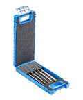 Diamond Needle File Set 5 Piece D126 Grit 5.5 Inch Diamond Files in Durable Plastic Case, open view with files inside