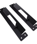 Two metal brackets from the 4 Pack Small Mounting Brackets For Toolbox And Box Mounts, durable and black for garage wall use.