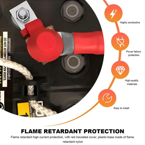 Heavy Duty MRBF Terminal Fuse Block Rated At 200 Amps And 58V DC With Single Stud Mount And Splash Proof Cap Compact Battery Fuse Holder with red cover and insulated connector.