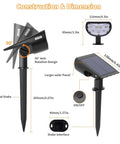 Diagram of Outdoor Solar Spotlights 650 Lumen IP67 Waterproof Warm White 3000K with dimensions and solar panel details