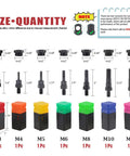 7-Piece Assorted Rivet Nut Gun Mandrels And Nose Pieces Set For Metric M3 M4 M5 M6 M8 M10 M12 Riveters with Color-Coded Bases