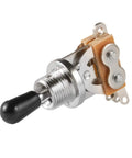3 Way Toggle Switch For Gibson Les Paul Style Guitars, Replacement Switchcraft Style Selector with black plastic cap, chrome tip close-up