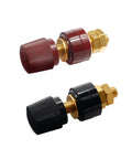 Solid 1/4 Inch Copper Battery Terminal Studs In Red And Black, Heavy Duty Cable Connectors for your Ride, durable connectors with gold fittings.