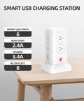 Power Strip Tower With Night Light For Home Or Office Dope Surge Protection 14 AC Outlets And 4 USB Ports Flat Plug Extension Cord