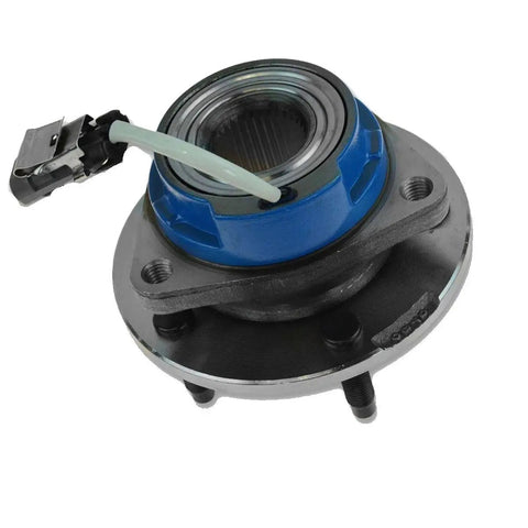 Straight Up Reliable Front Wheel Bearing And Hub Assembly Pair For Chevy Express Gmc Savana 2500 3500 showing details of blue hub design.