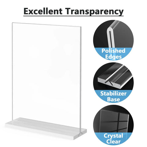 Double Sided Acrylic Sign Holder Eight And A Half By Eleven Inches Two Pack Table Top Display Stand clear features.