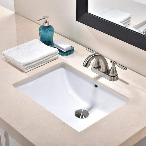 Modern Rectangular Undermount Bathroom Sink 18.5 By 13.8 By 7.9 Inches White Ceramic Lavatory With Overflow in sleek countertop