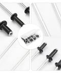 120 Pcs Aluminum Blind Rivet Kit Black Finish With Smooth Surface And Burr Free Pull Rod. Display of rivets and packaging.