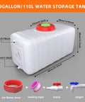 Large 29 Gallon Water Storage Tank With Spigot and 3m Hose Control Valve for Camping RV Truck Emergency Preparedness