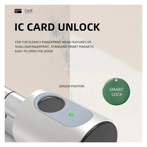 IC card unlock feature with sensor position on Adjustable Cylinder Smart Lock Hits Different With BLE Fingerprint And IC Card Access.