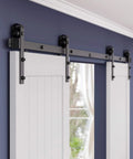 13 Ft Barn Door Hardware Kit For Double Doors, Sliding Track System for Cabinets and Closets with Black Steel Hanger
