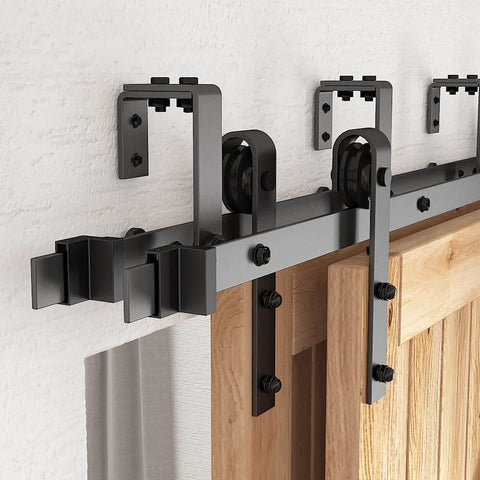 12 Foot Low Ceiling Heavy Duty Beefed Up Sliding Barn Door Hardware Kit With Double Track Bypass For Two Doors