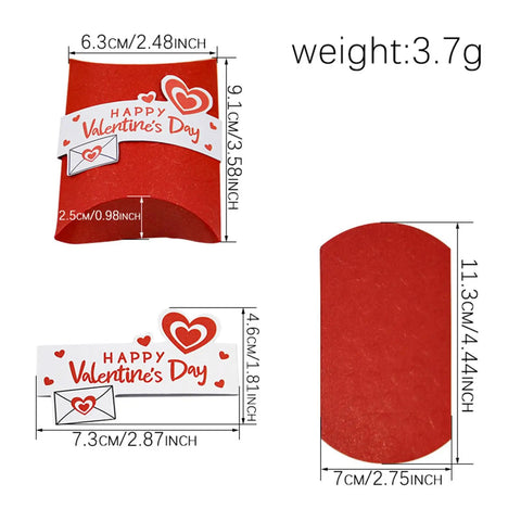 Red paper Valentines Day Gift Packaging Boxes Set Of 50 Candy Containers With decorative Valentine's design and dimensions shown