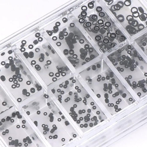 Pro Grade 700 Pcs Watch Crown O Ring Kit With 12 Sizes From 1.4mm To 2.8mm Rubber Gaskets in labeled storage box