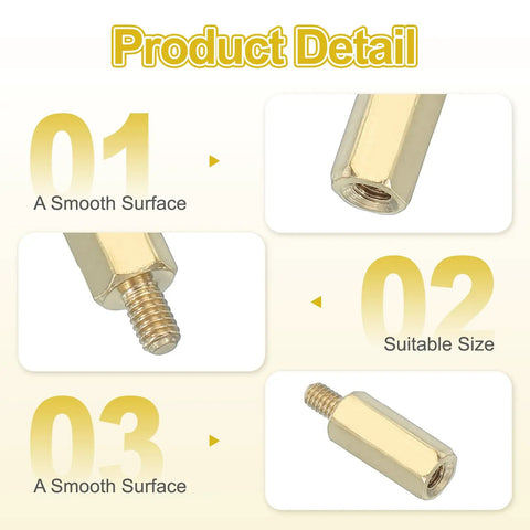 Solid Gold M2.5 Female Thread Hex Brass PCB Standoffs 50 Piece Set For FPV Drone And Quadcopter measuring 15mm with smooth surfaces