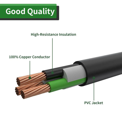 Cross-section of Beefy Welder Power Adapter From Generator 4 Prong 30 Amp To Welder 50 Amp NEMA L14 30P To 6 50R 12 Inch with insulated copper conductors and PVC jacket